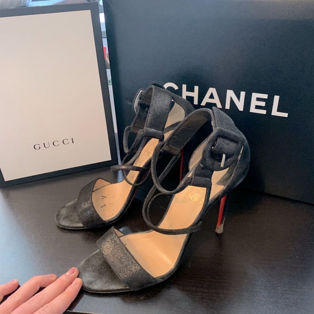 Christian Louboutin Black Choca Suede Lame 100mm